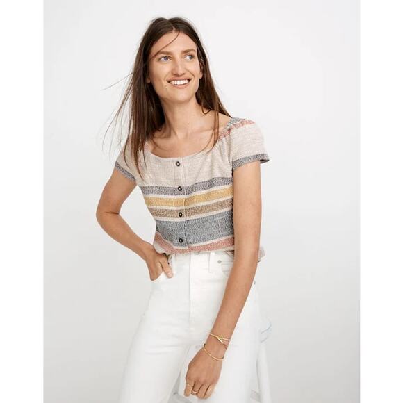 MADEWELL | Texture & Thread Button-Front Top in Stripe Cotton EUC | Medium - Picture 2 of 10